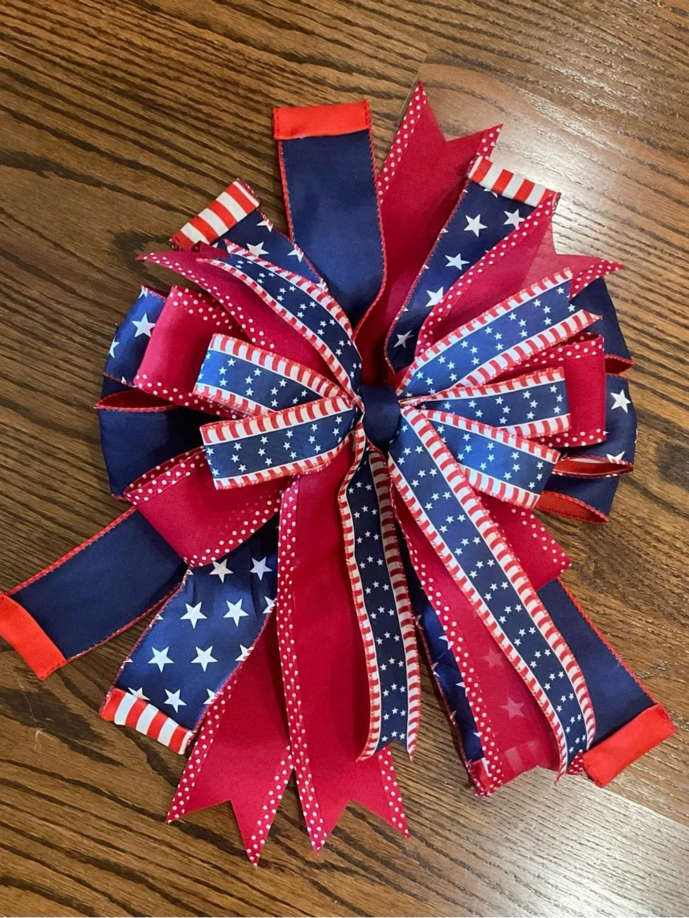 Patriotic Red & Blue Holiday Wreath Bow - Stars & Stripes Ribbon Accent